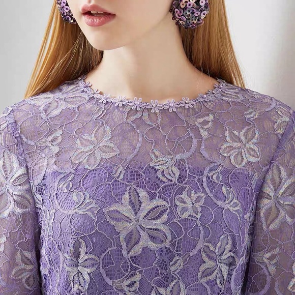 Lace midi dress. Purple. Medium size. Size details: 96-80-102 cm - Picture 3 of 10
